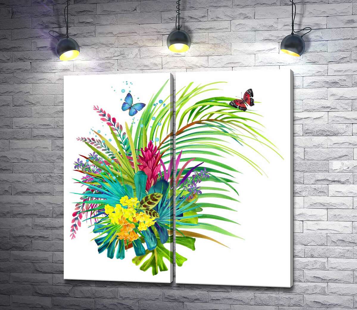 модульная картина Прямо из джунглей: яркий букет тропических цветов