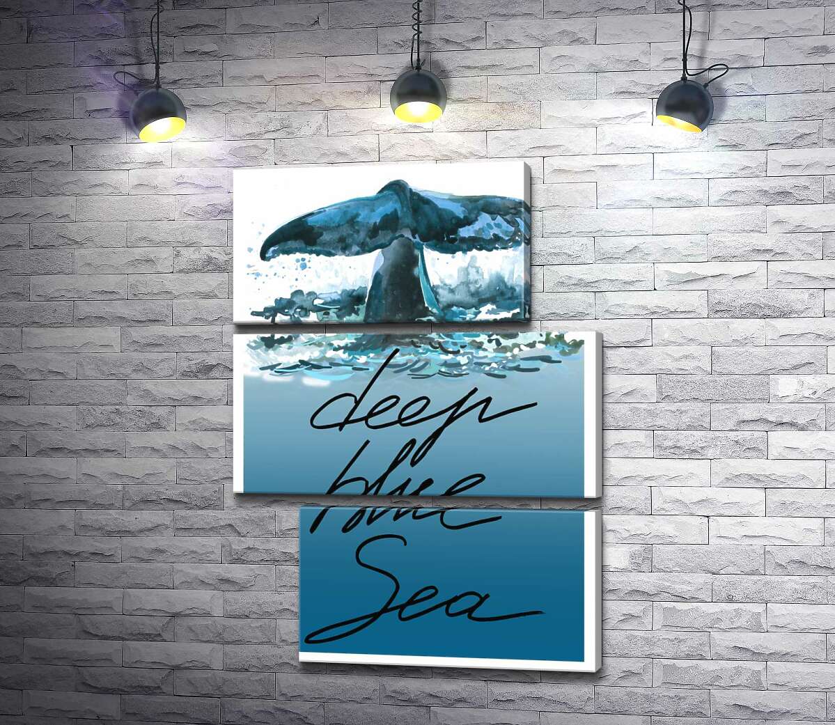 модульна картина Кит пірнає у блакитні води океану з написом "deep blue sea" (Модуль №16)