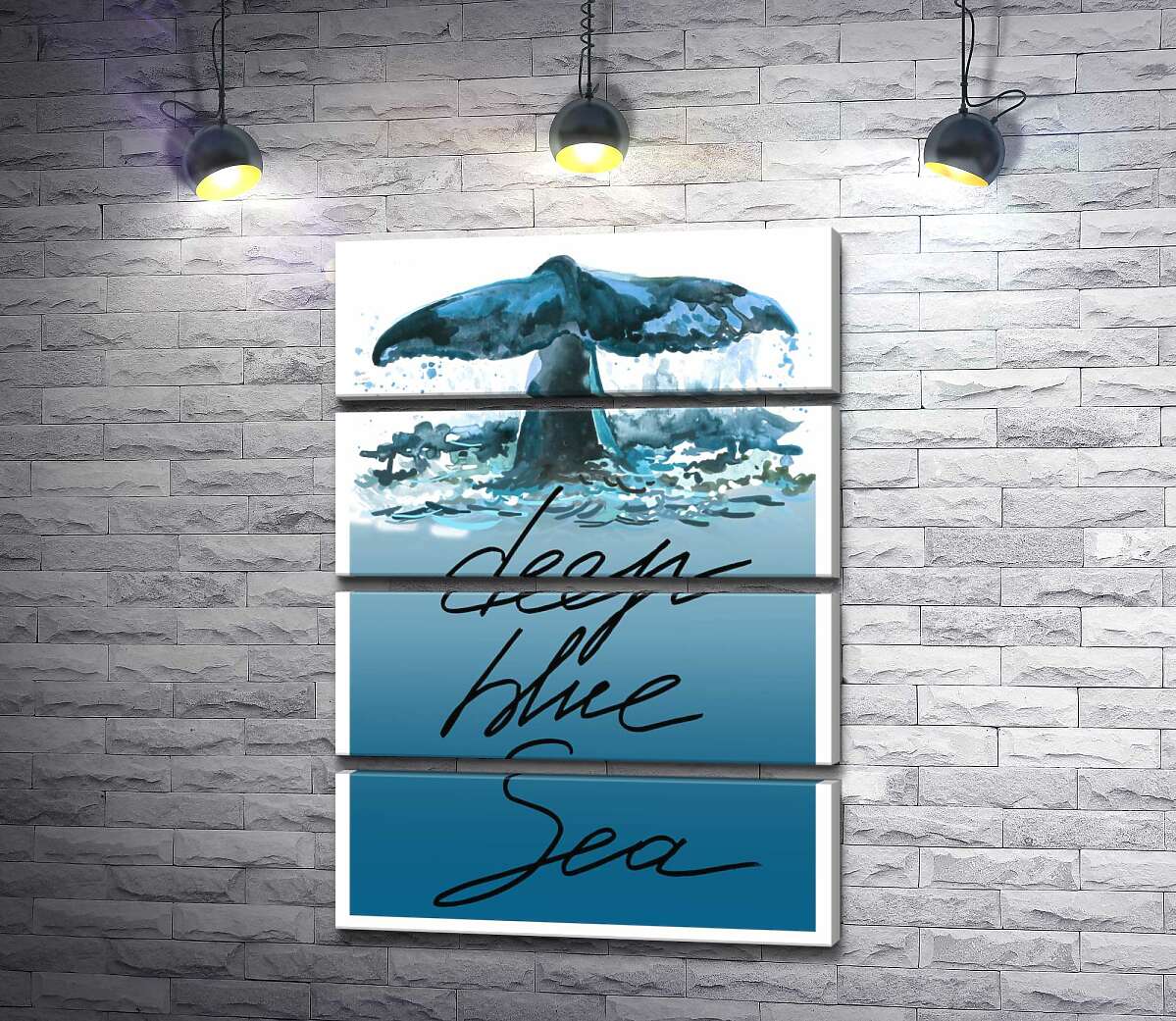 модульна картина Кит пірнає у блакитні води океану з написом "deep blue sea" (Модуль №22)