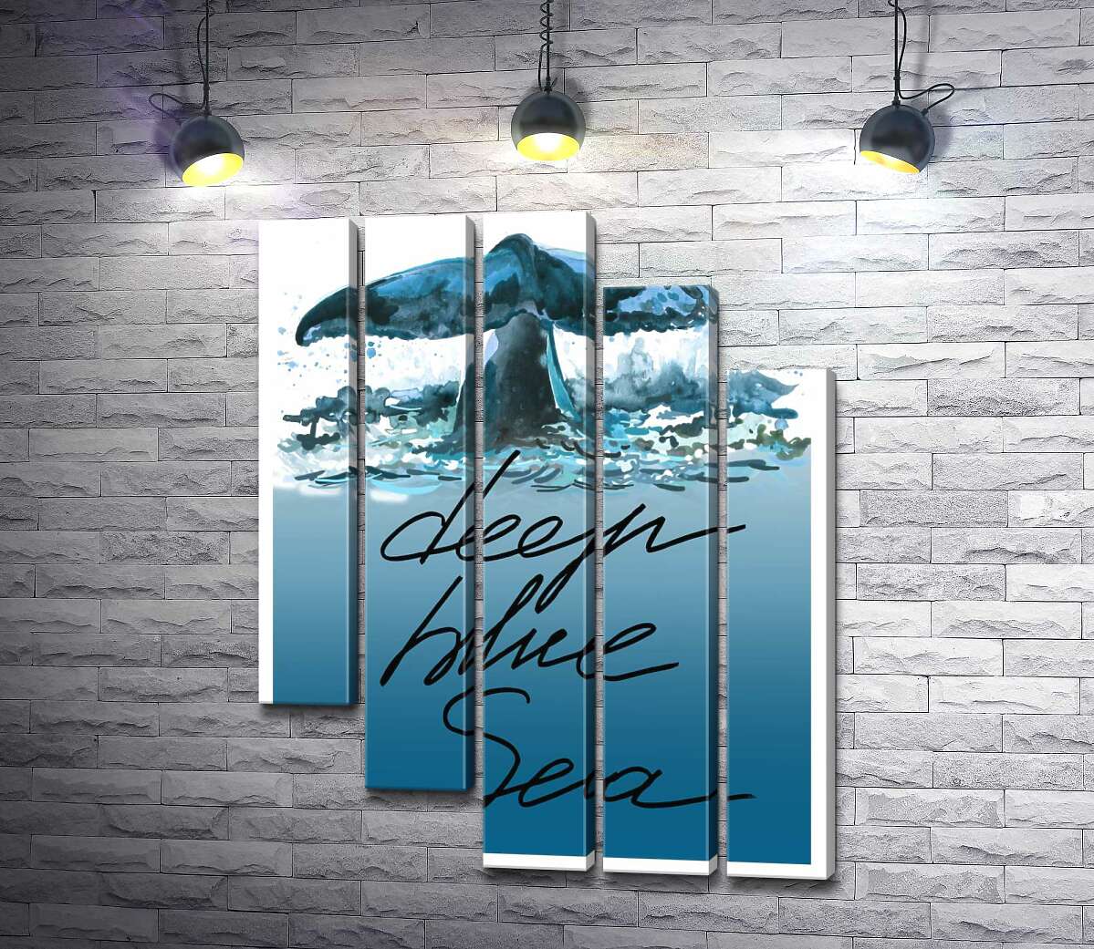 модульна картина Кит пірнає у блакитні води океану з написом "deep blue sea" (Модуль №28)