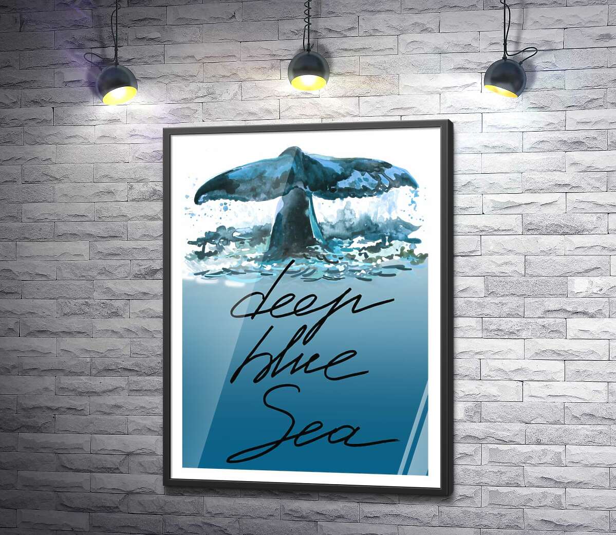 постер Кит ныряет в голубые воды океана с надписью "deep blue sea"
