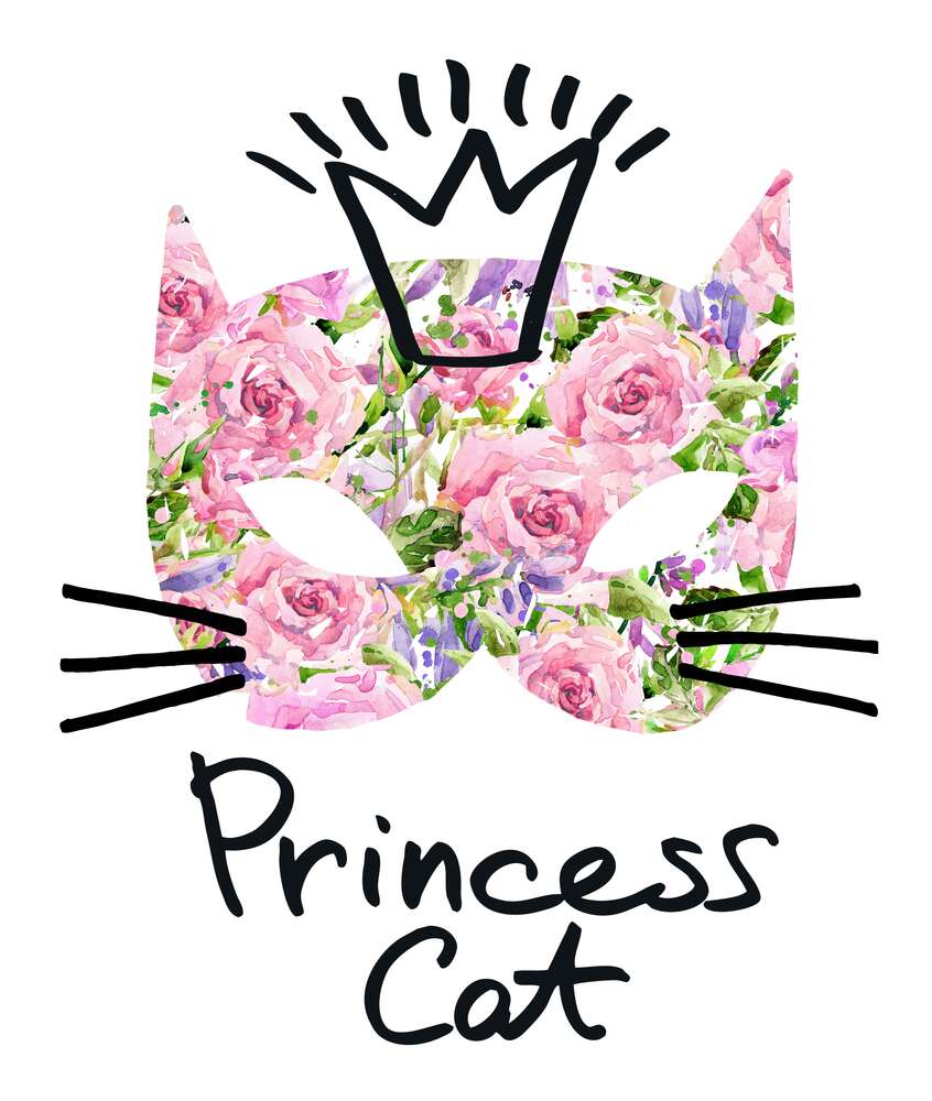 картина-постер Розовая маска кота с надписью "princess cat"