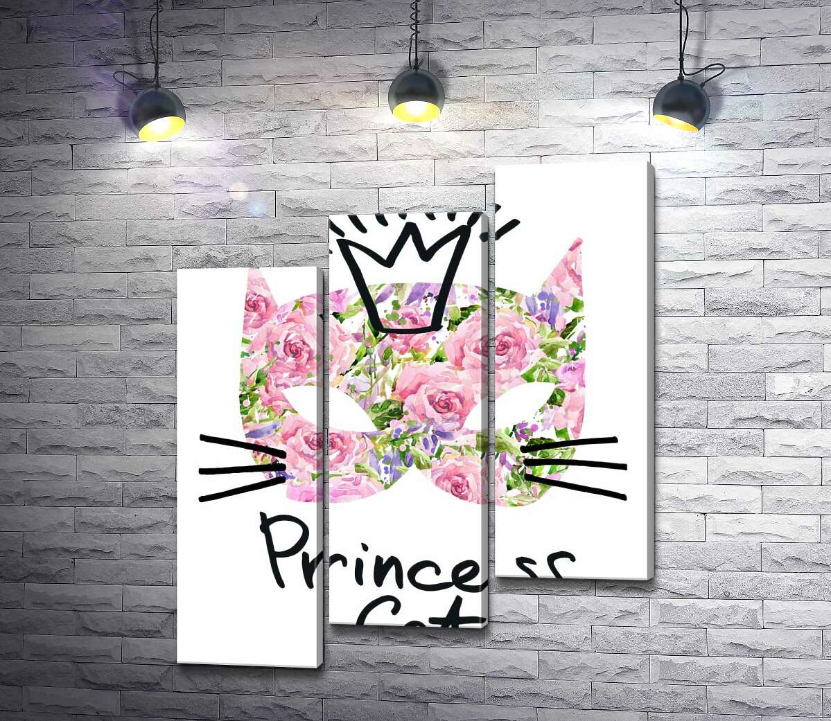 модульная картина Розовая маска кота с надписью "princess cat" (Модуль №14)