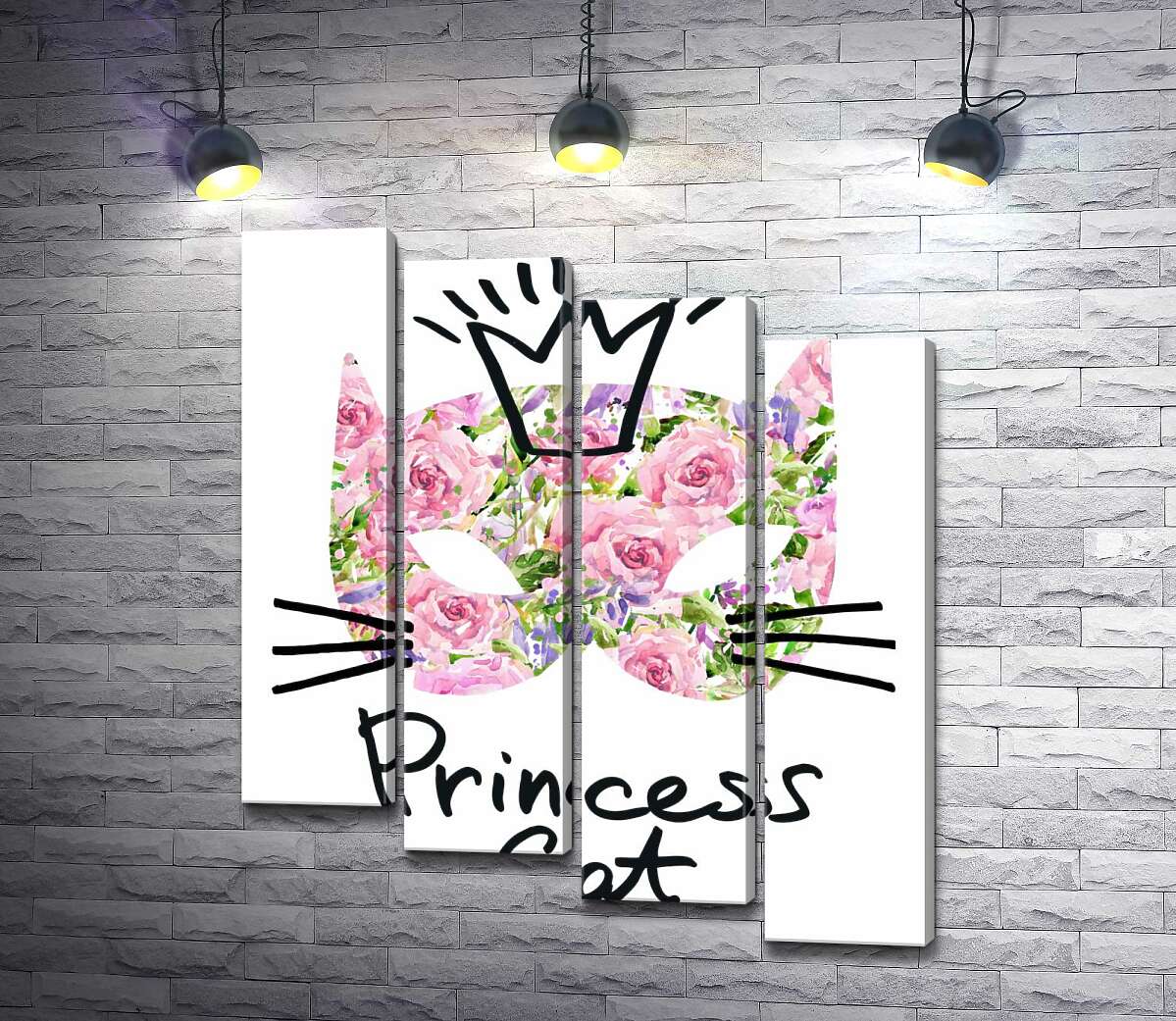 модульна картина Трояндова маска кота з написом "princess cat" (Модуль №19)