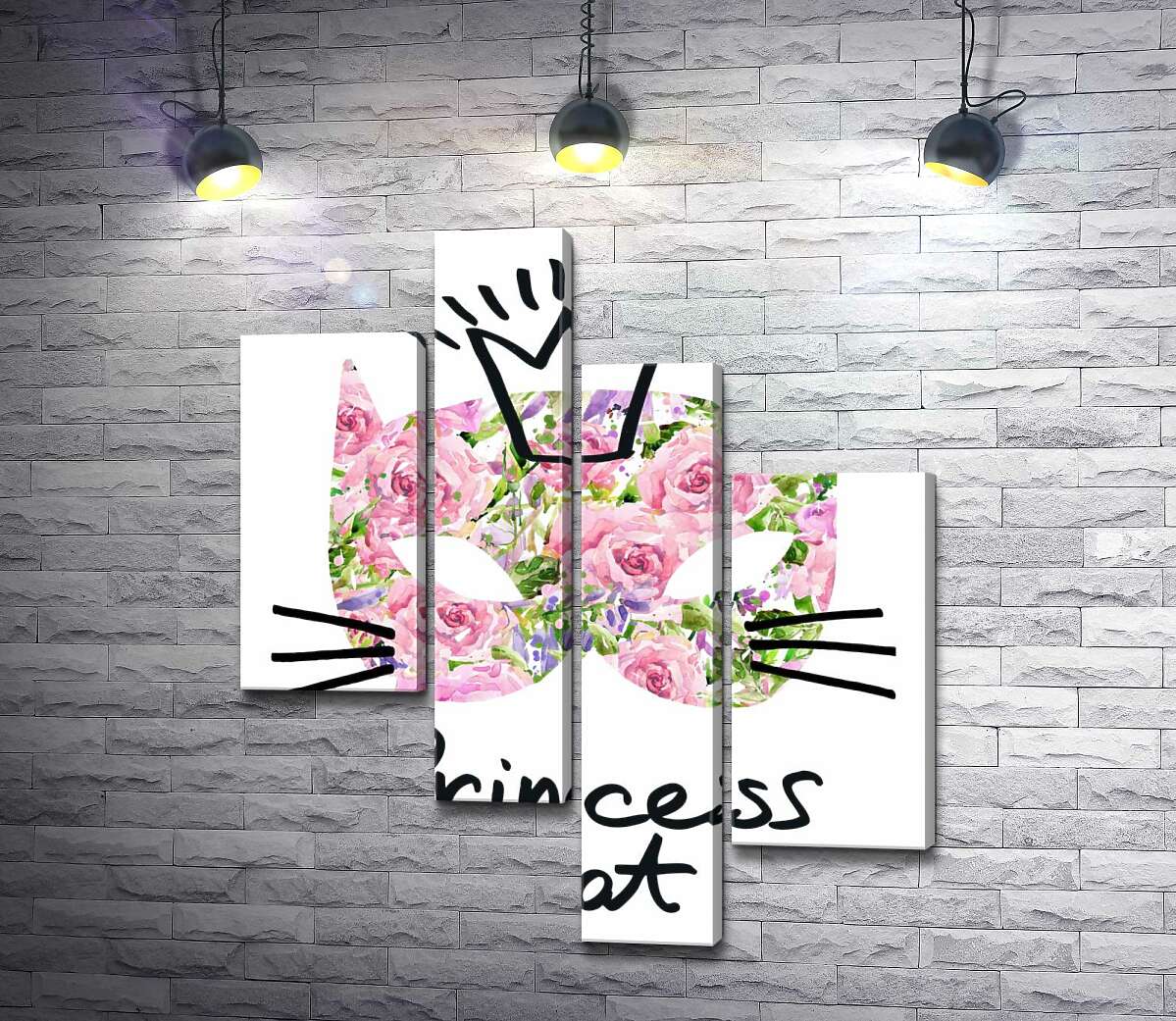 модульна картина Трояндова маска кота з написом "princess cat" (Модуль №21)