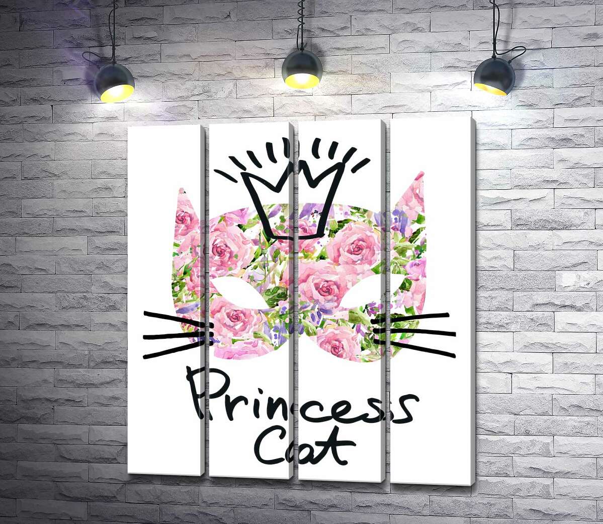 модульная картина Розовая маска кота с надписью "princess cat" (Модуль №24)