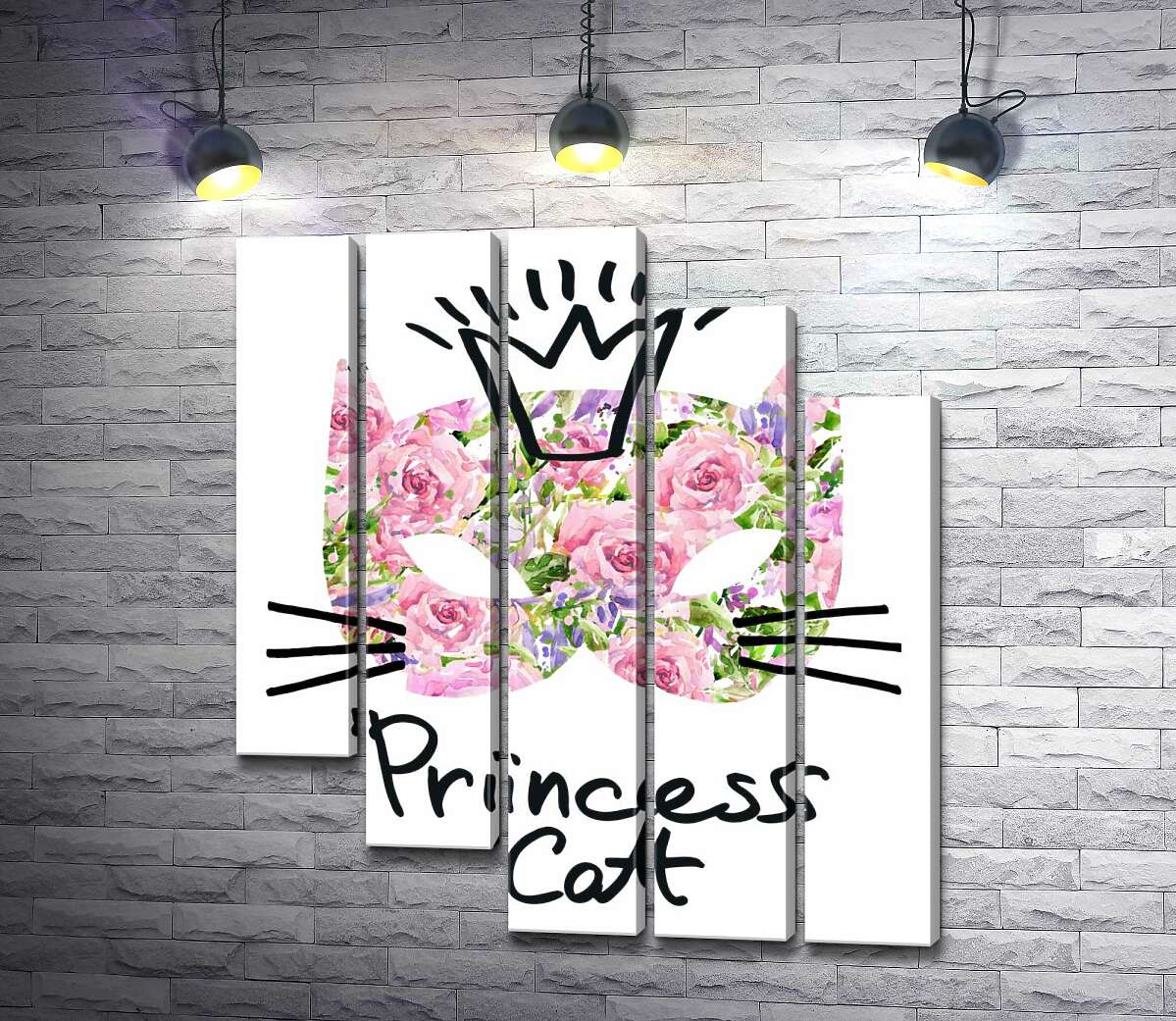 модульна картина Трояндова маска кота з написом "princess cat" (Модуль №28)