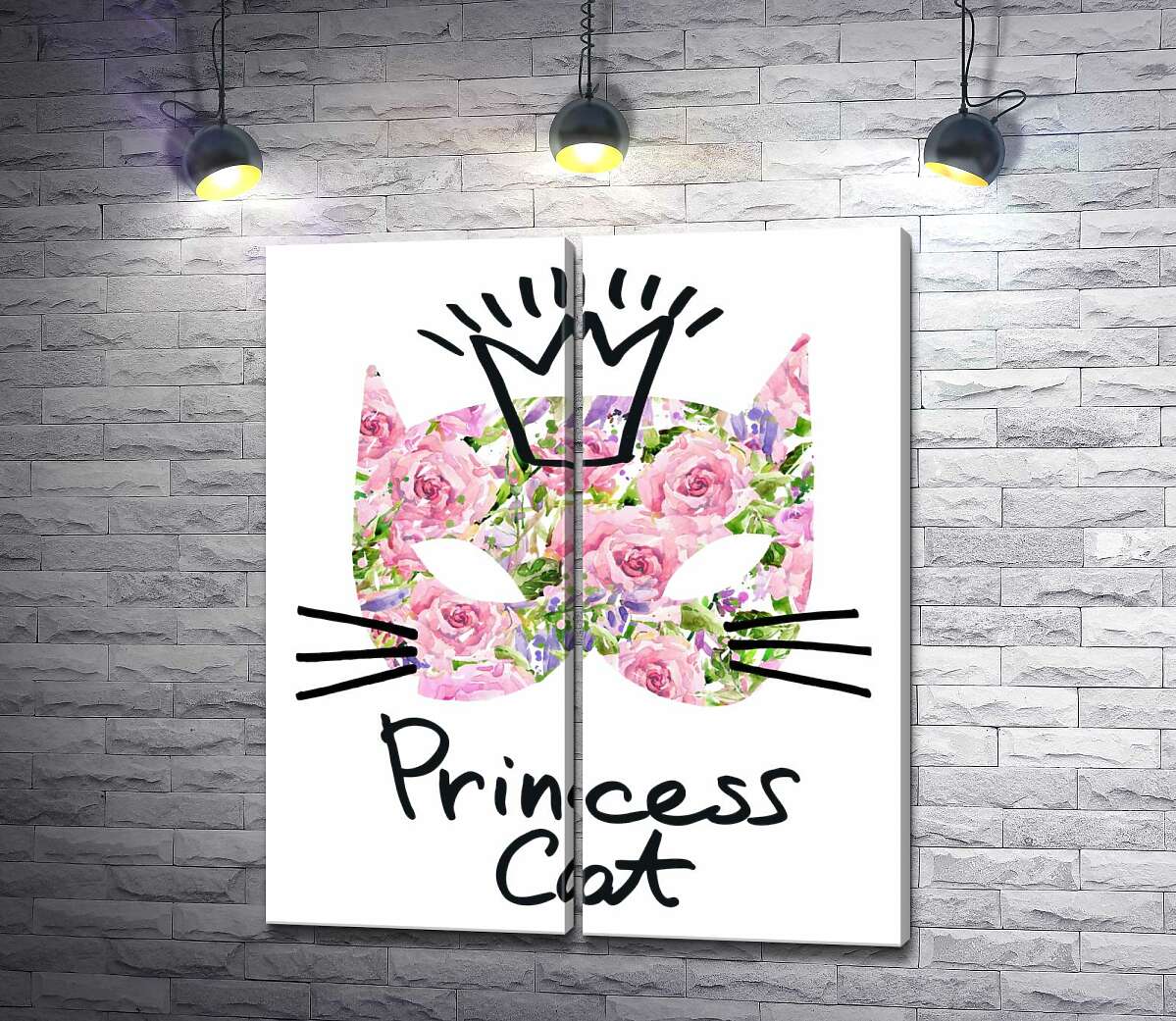 модульная картина Розовая маска кота с надписью "princess cat"