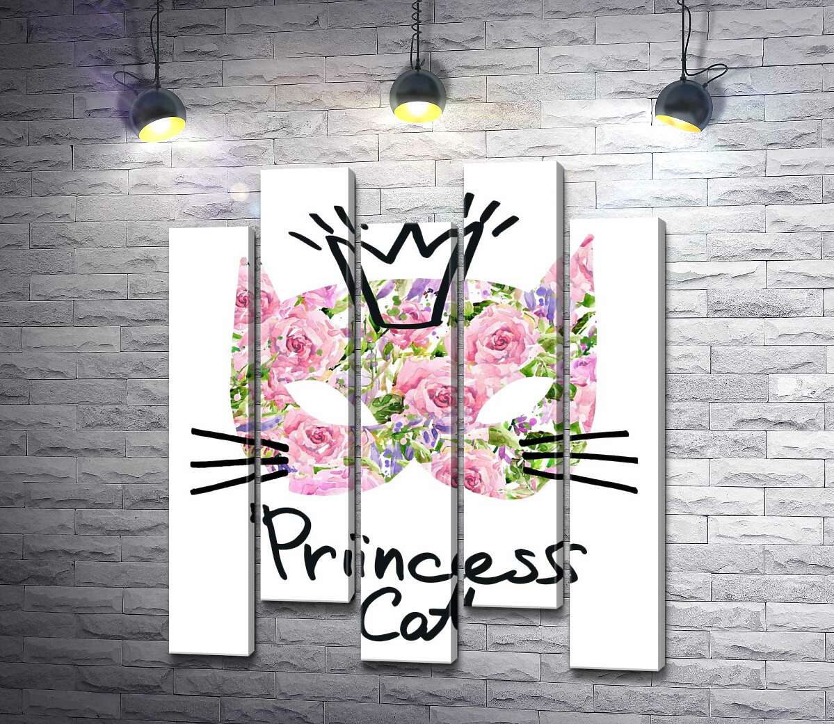 модульна картина Трояндова маска кота з написом "princess cat" (Модуль №30)