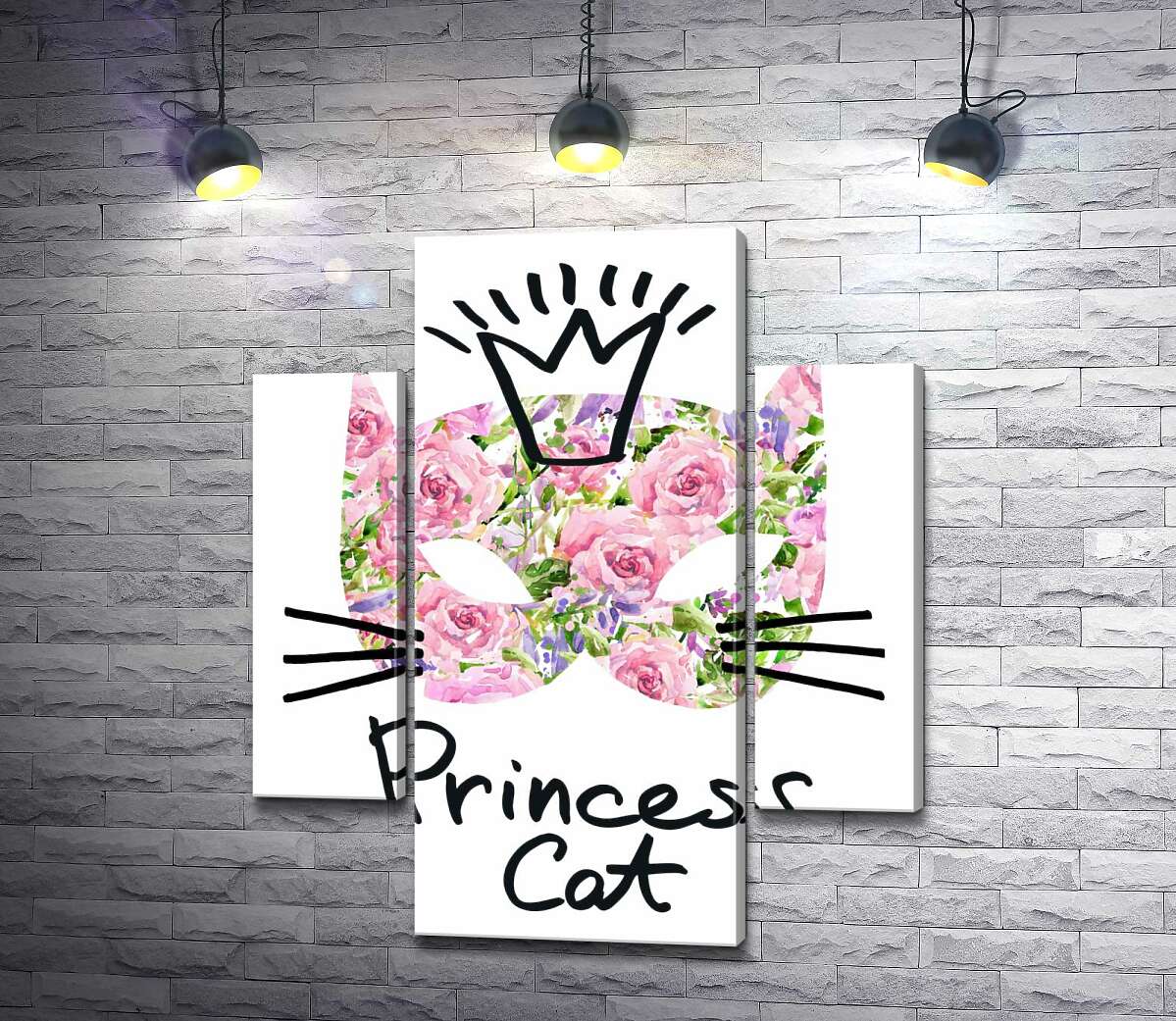 модульная картина Розовая маска кота с надписью "princess cat" (Модуль №5)