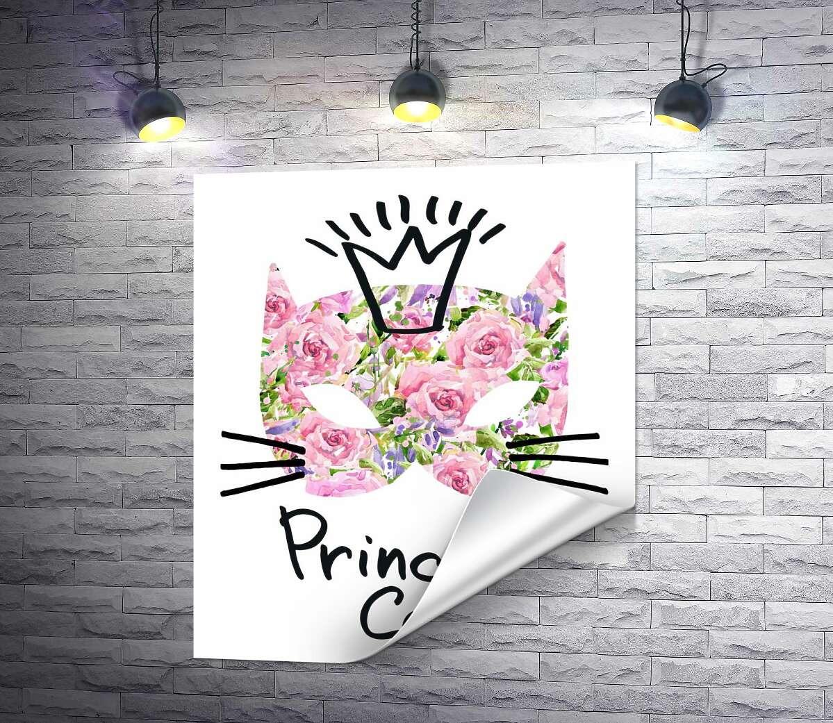 печать Розовая маска кота с надписью "princess cat"