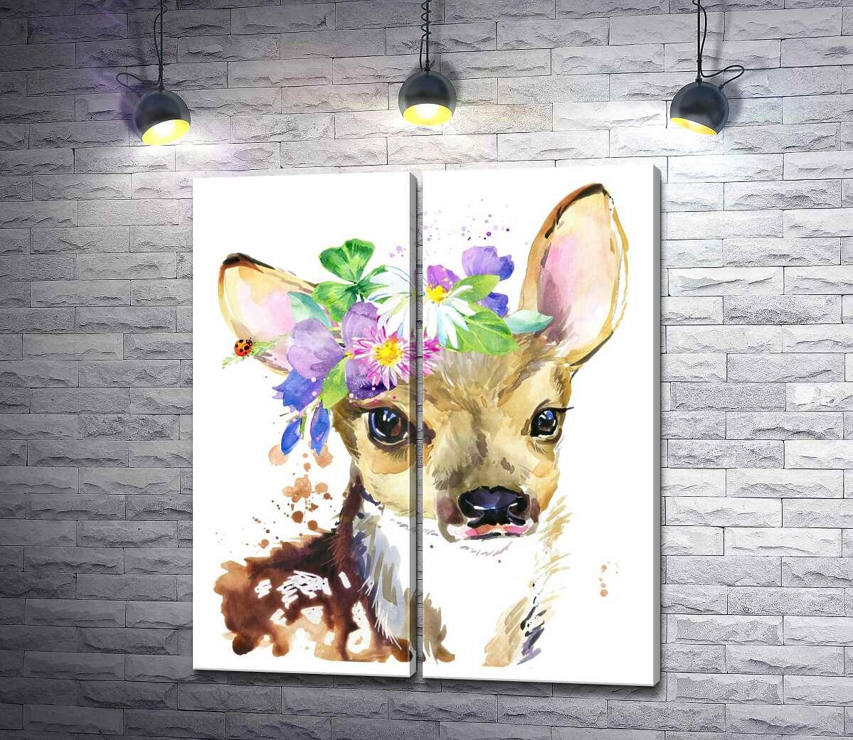 модульна картина Оленя з букетом польових квітів біля вуха