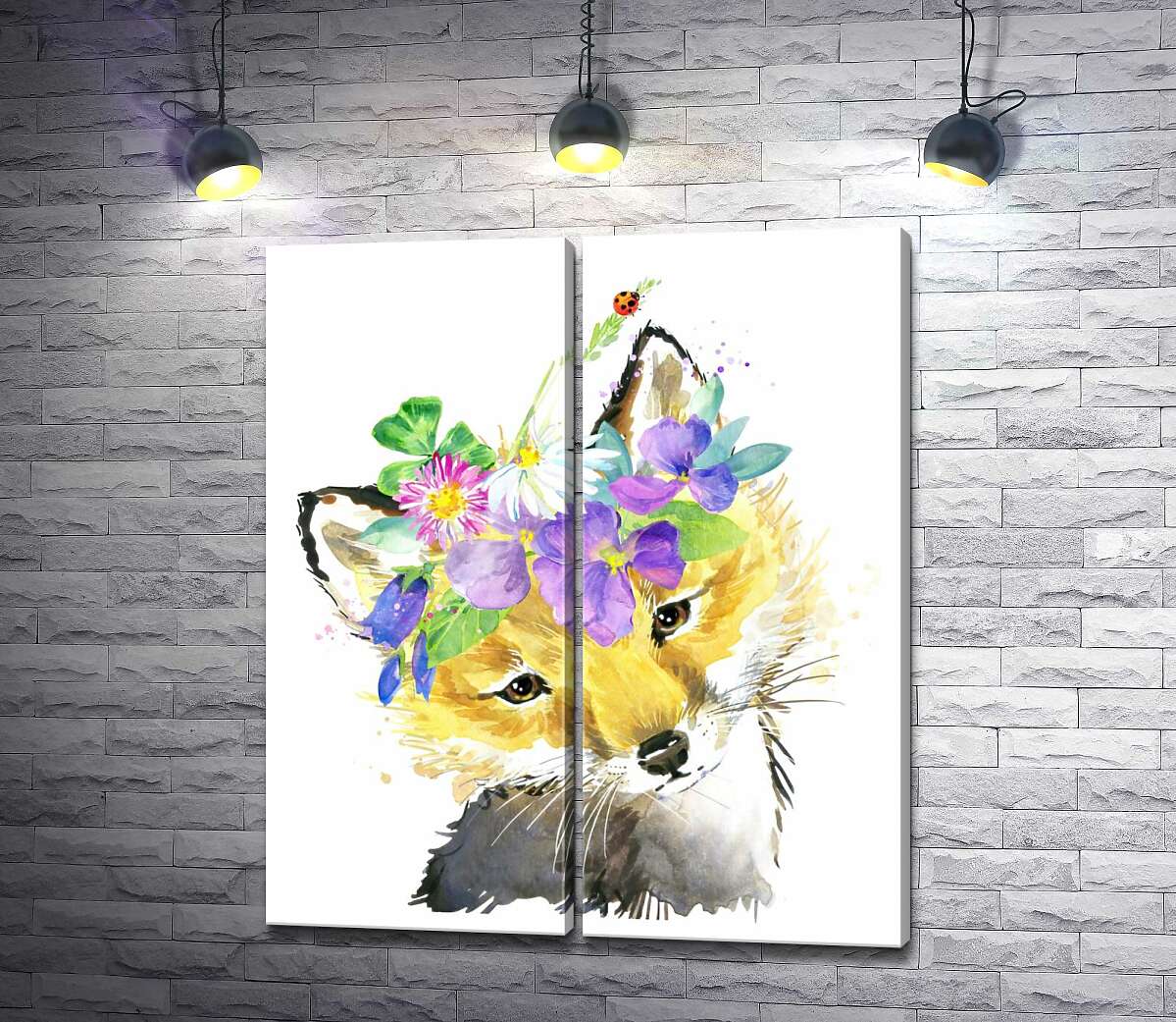 модульна картина Лисиця у вінку з польових квітів