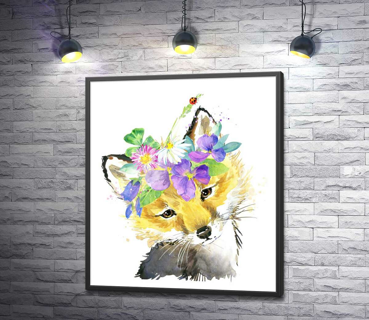 постер Лисиця у вінку з польових квітів