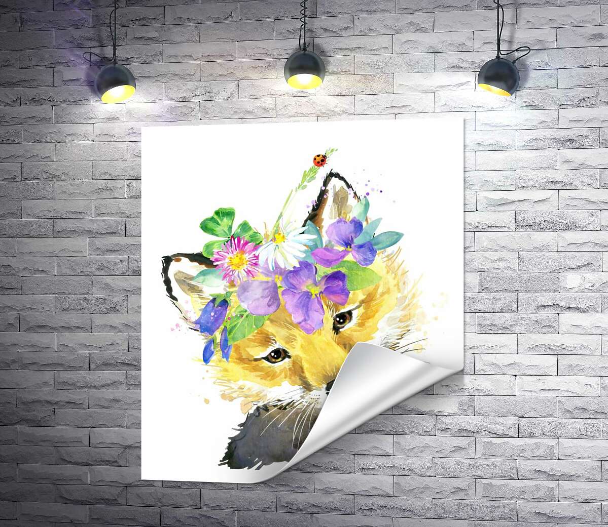 друк Лисиця у вінку з польових квітів