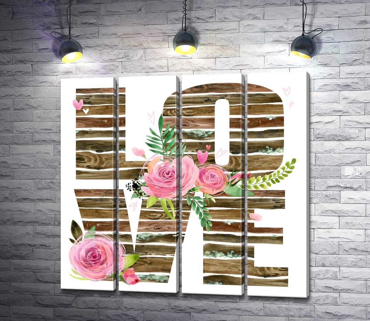 модульная картина Деревянные буквы "love" украшены розами (Модуль №24)