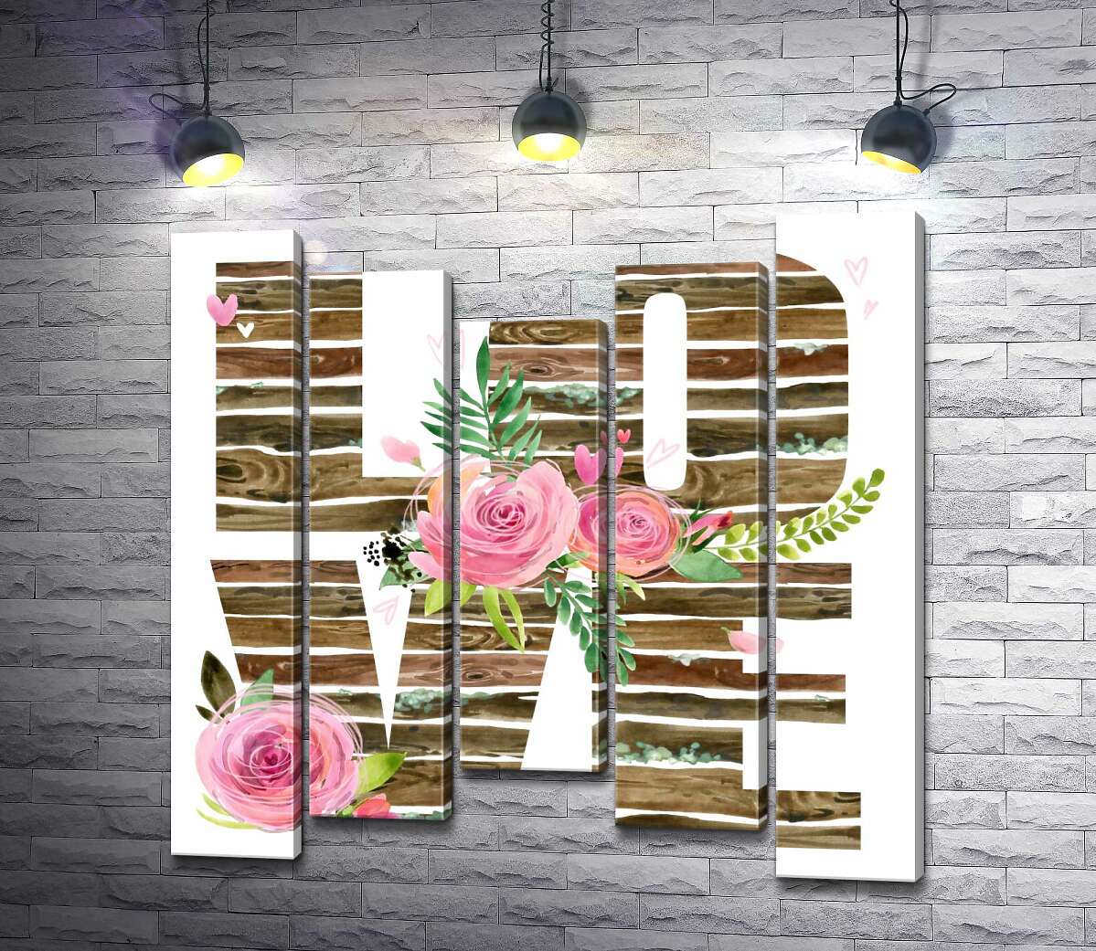 модульная картина Деревянные буквы "love" украшены розами (Модуль №27)