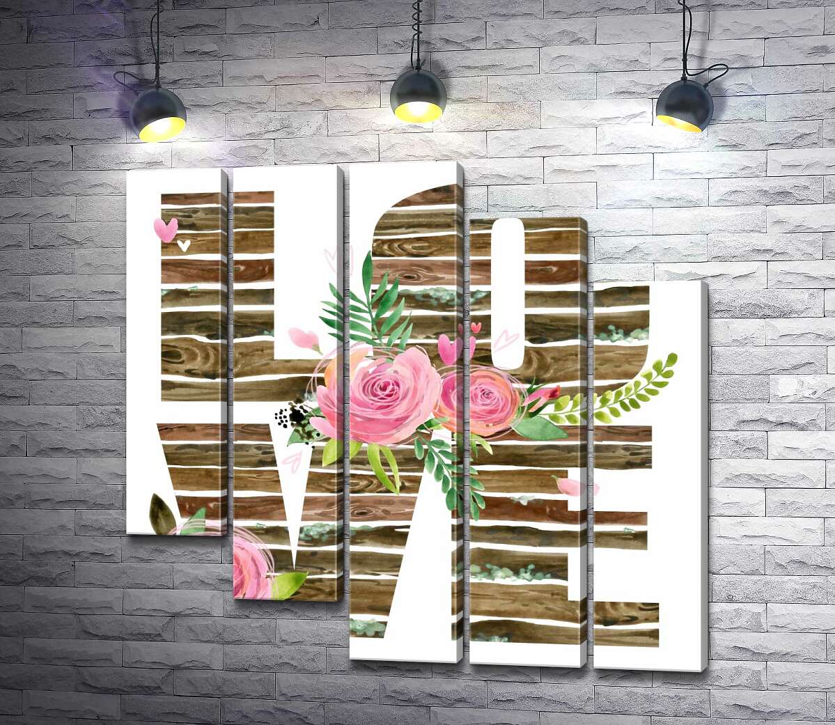 модульная картина Деревянные буквы "love" украшены розами (Модуль №28)