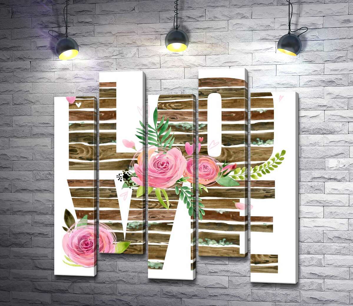 модульна картина Дерев'яні літери "love" прикрашені трояндами (Модуль №30)