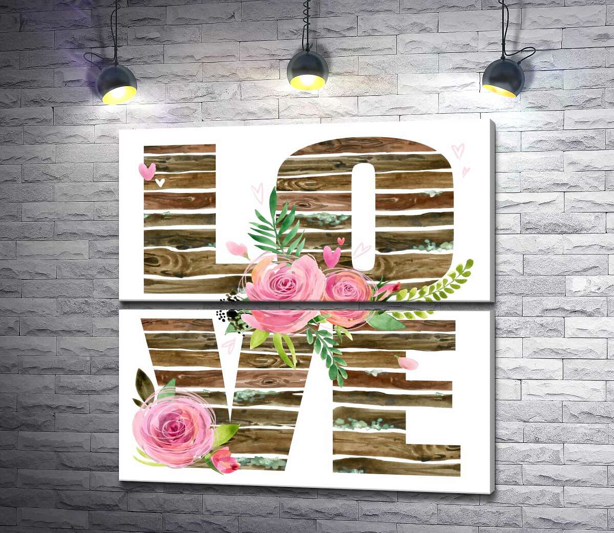модульная картина Деревянные буквы "love" украшены розами (Модуль №7)