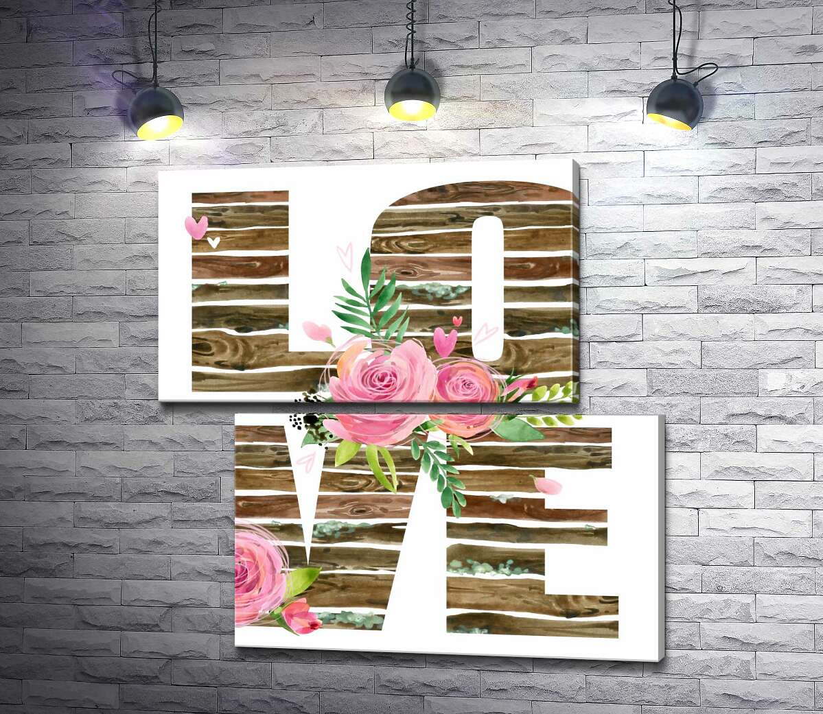 модульная картина Деревянные буквы "love" украшены розами (Модуль №8)