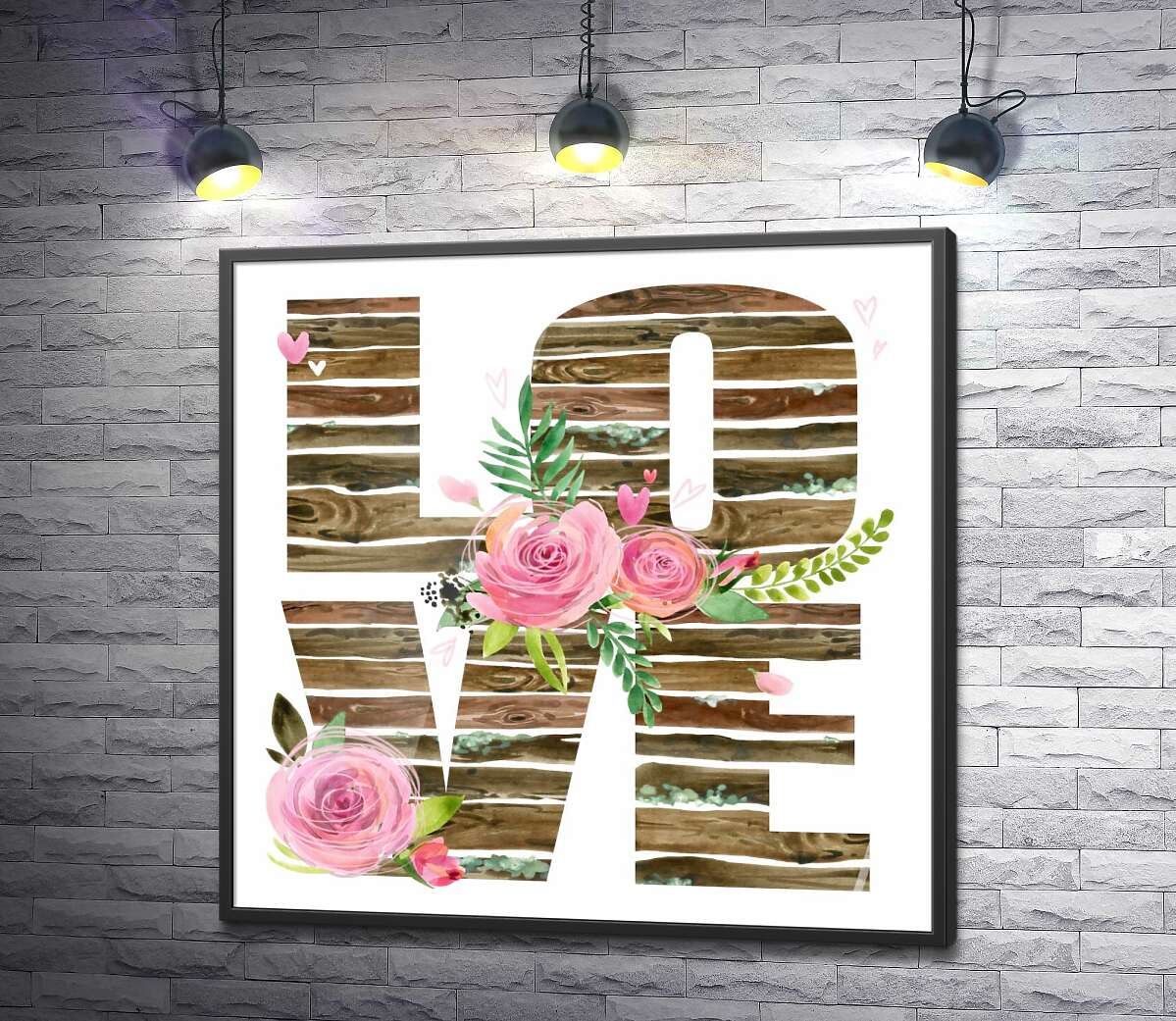 постер Дерев'яні літери "love" прикрашені трояндами
