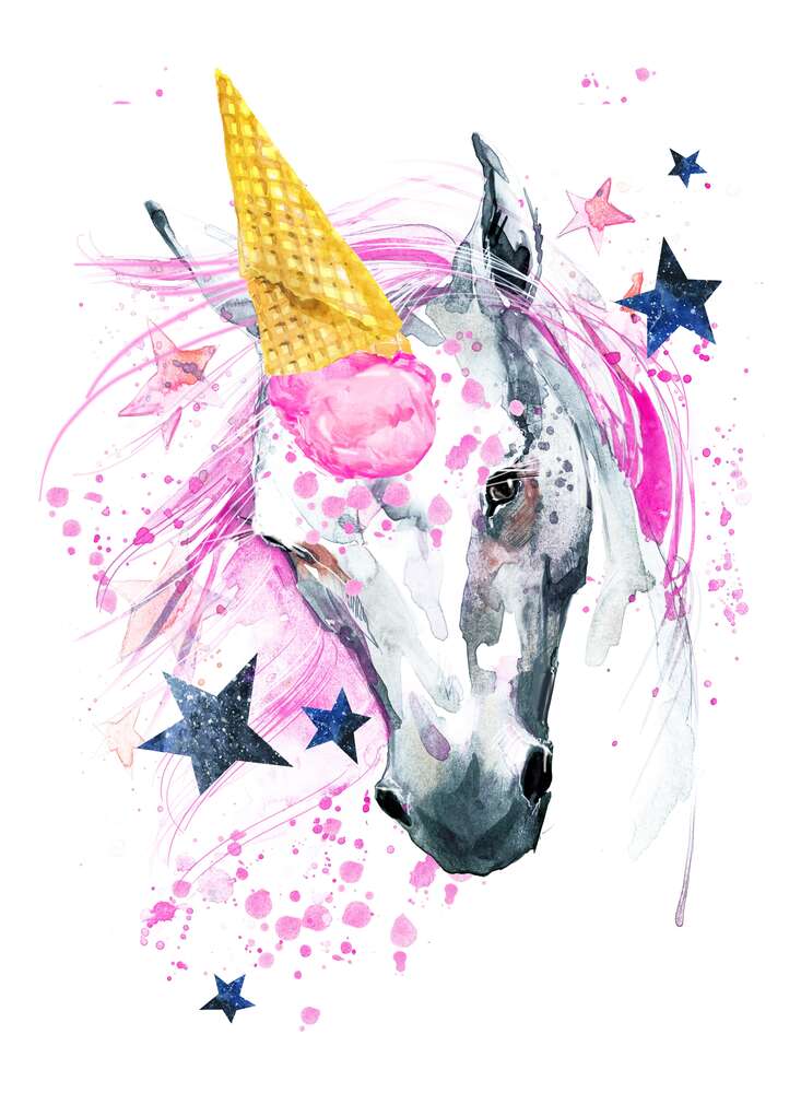 картина-постер Единорог с рогом из клубничного мороженого