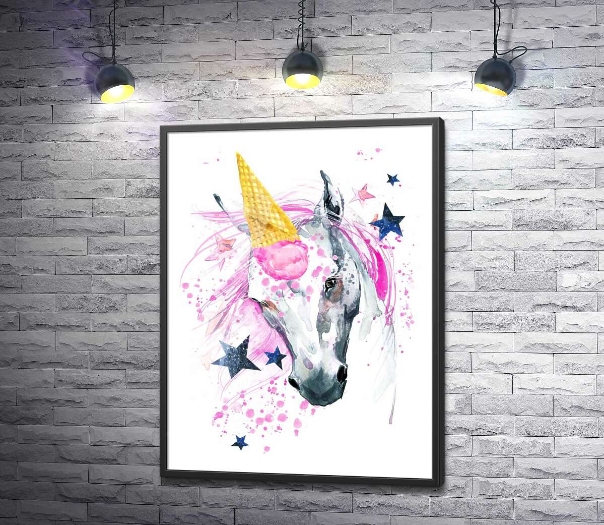 постер Единорог с рогом из клубничного мороженого