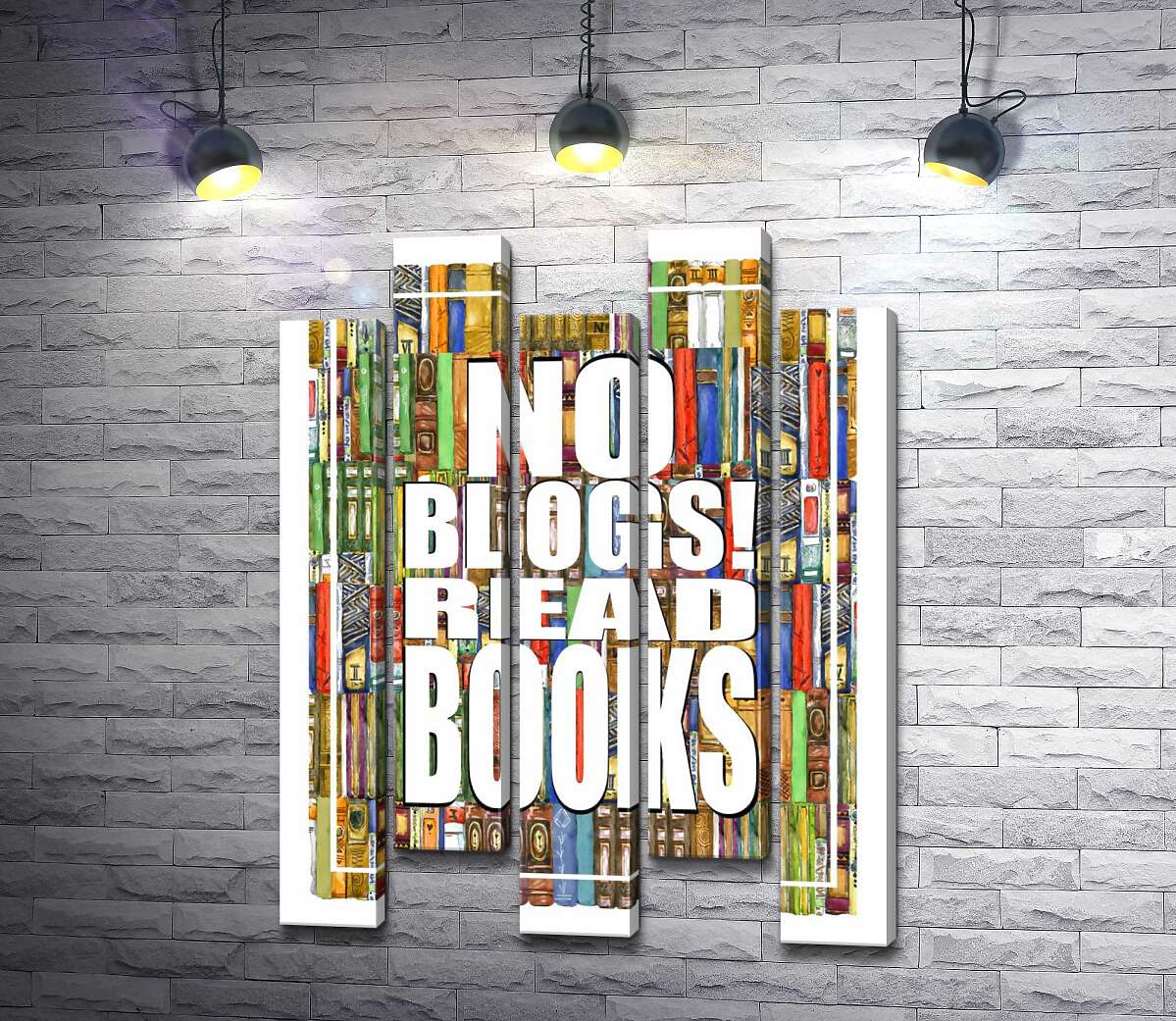 модульна картина Напис "No blogs! Read books" на фоні книг (Модуль №30)