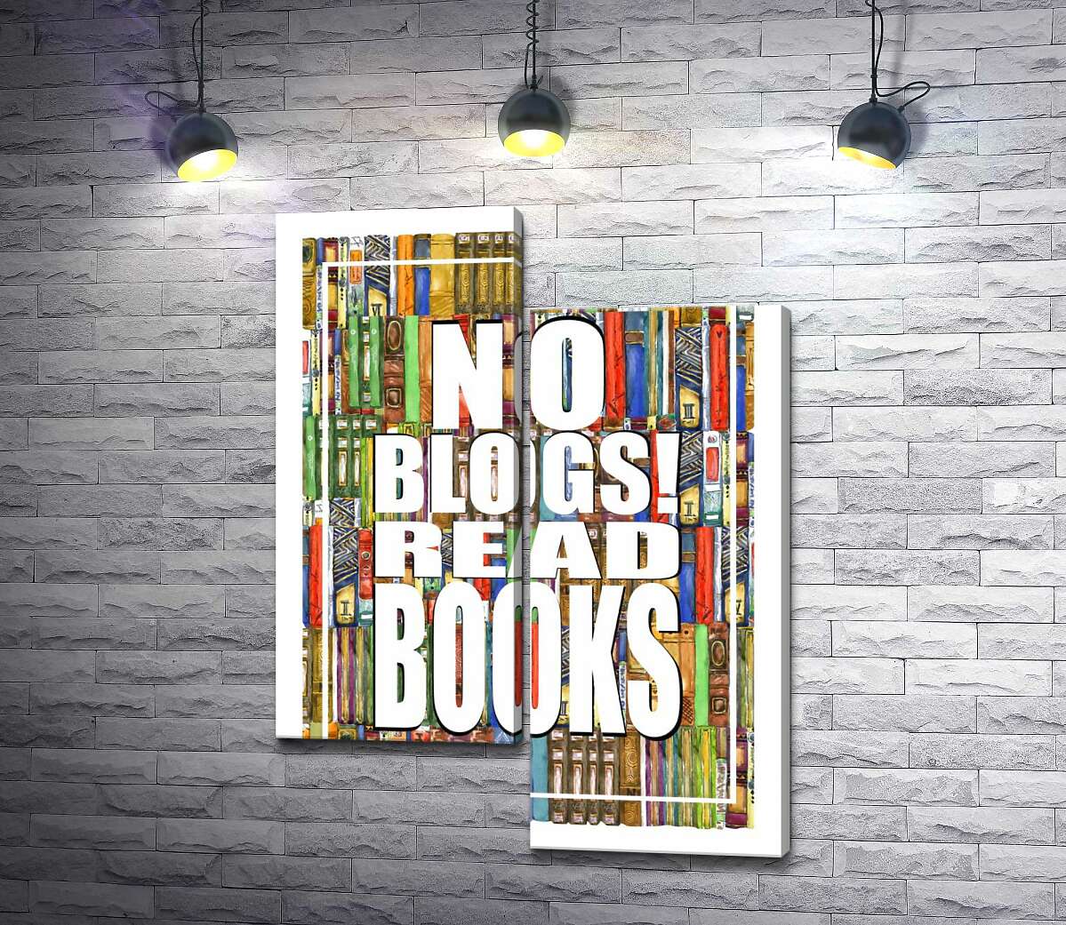 модульна картина Напис "No blogs! Read books" на фоні книг (Модуль №9)