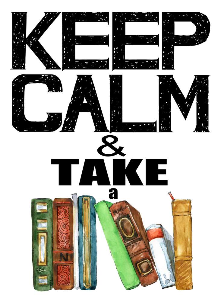 картина-постер Напис із книгами "keep calm and take a book"