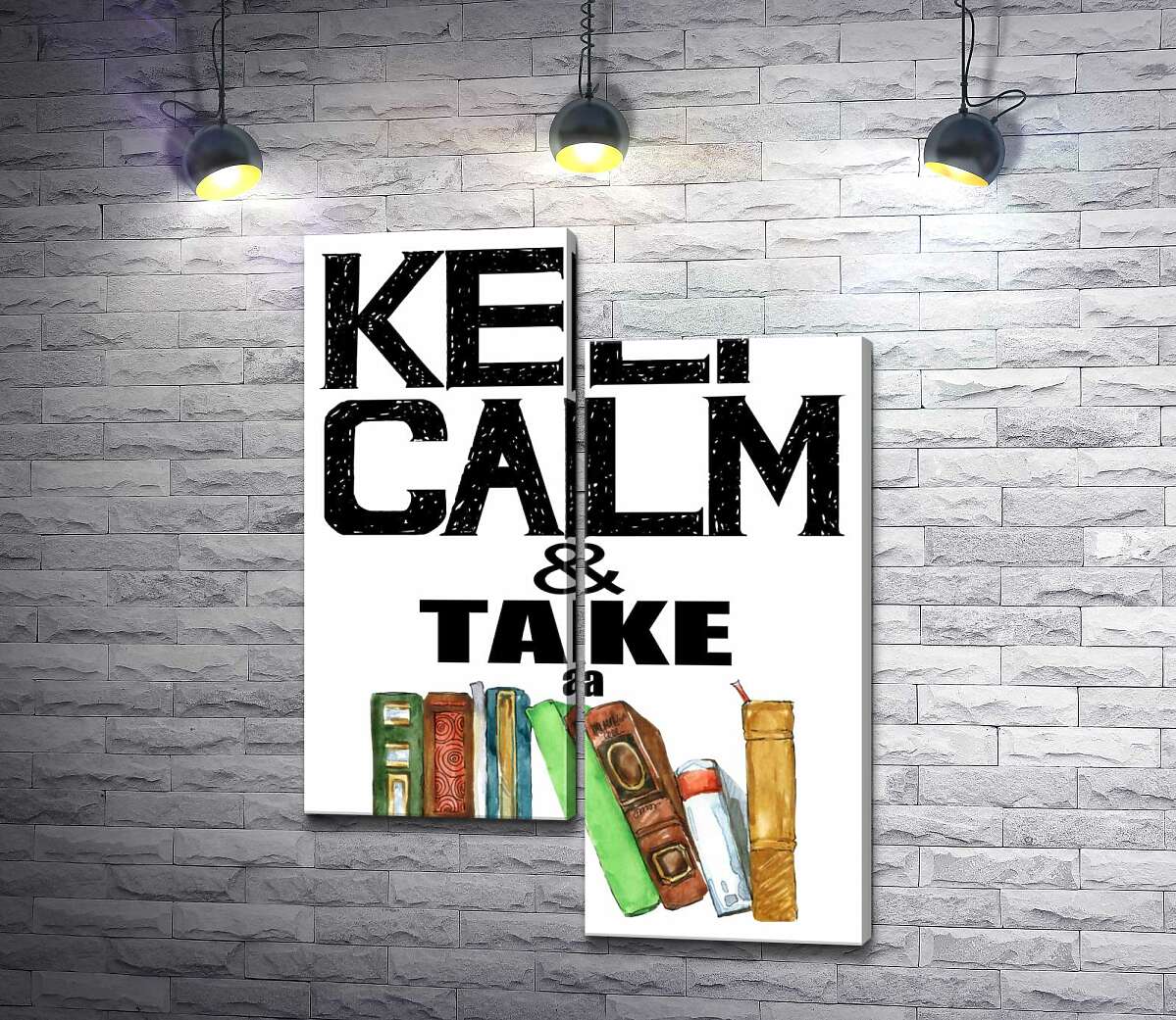 модульная картина Надпись с книгами "keep calm and take a book" (Модуль №9)