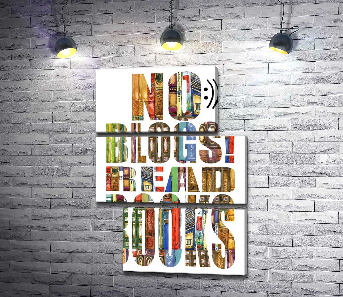 модульна картина Візерунок з книг на написі "No blogs! Read books" (Модуль №16)