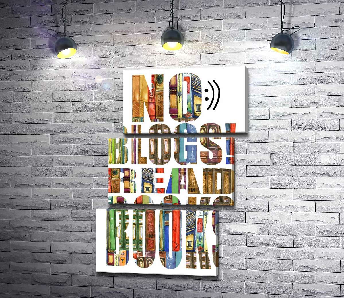 модульная картина Узор из книг на надписи "No blogs! Read books" (Модуль №17)