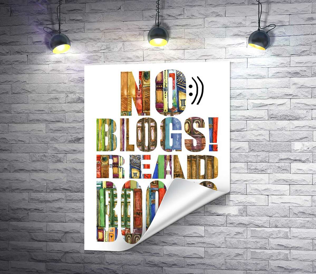 печать Узор из книг на надписи "No blogs! Read books"