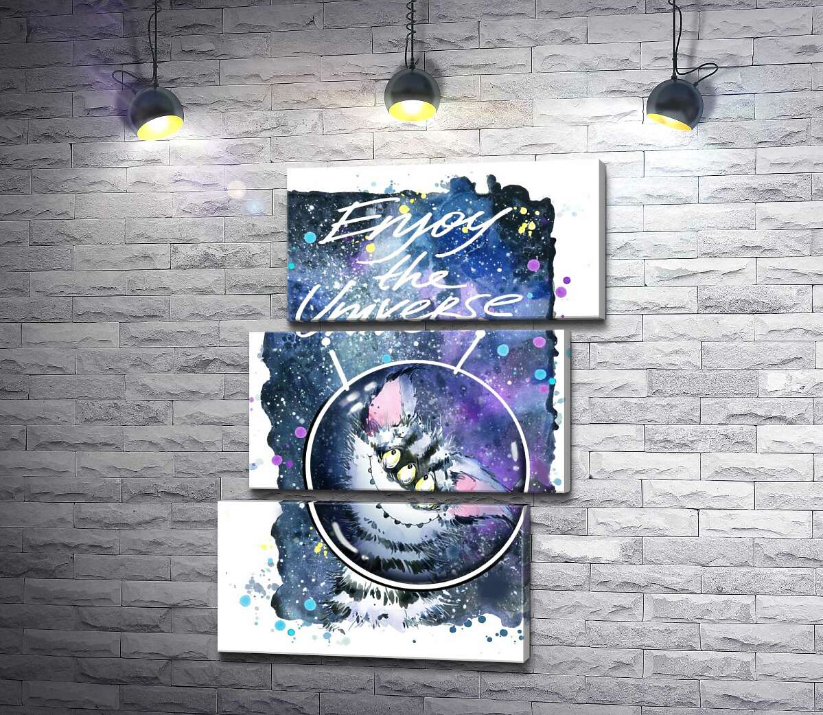 модульна картина Сором'язливий смугастий монстр в космосі з написом "Enjoy the Universe" (Модуль №17)