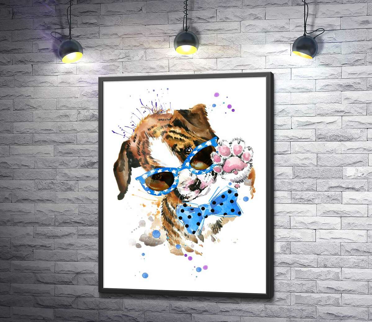 постер Щенок в голубых очках и с бабочкой на шее