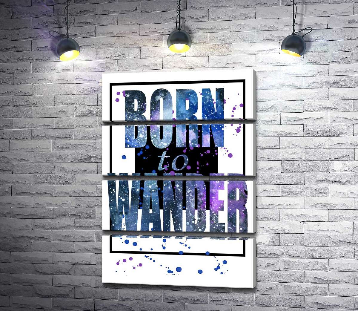 модульна картина Космічний напис у синіх тонах "born to wander" (Модуль №22)