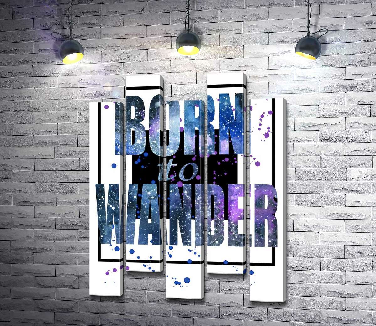 модульная картина Космическая надпись в синих тонах "born to wander" (Модуль №30)