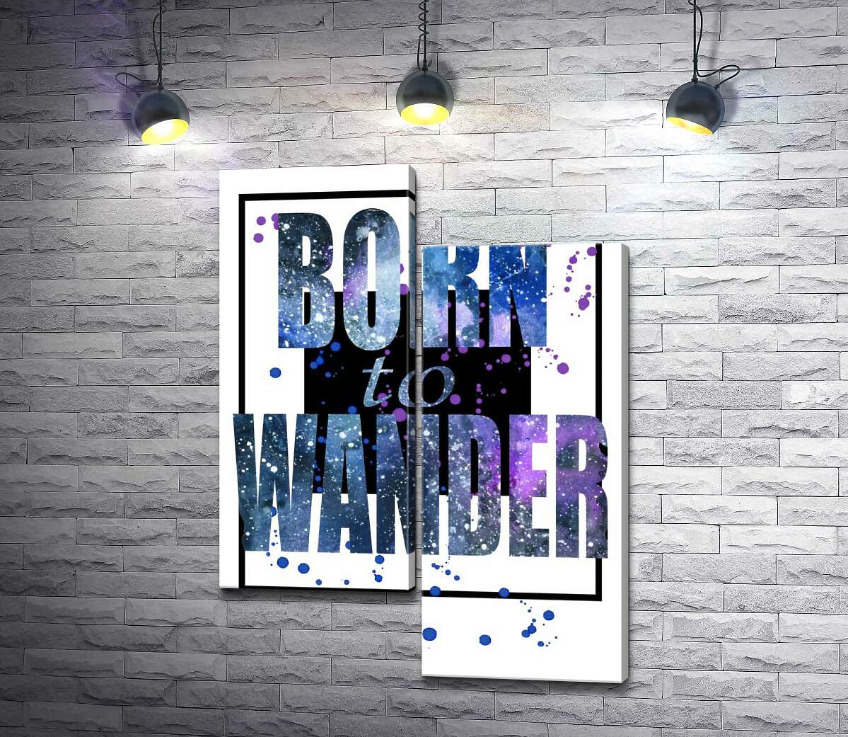 модульна картина Космічний напис у синіх тонах "born to wander" (Модуль №9)