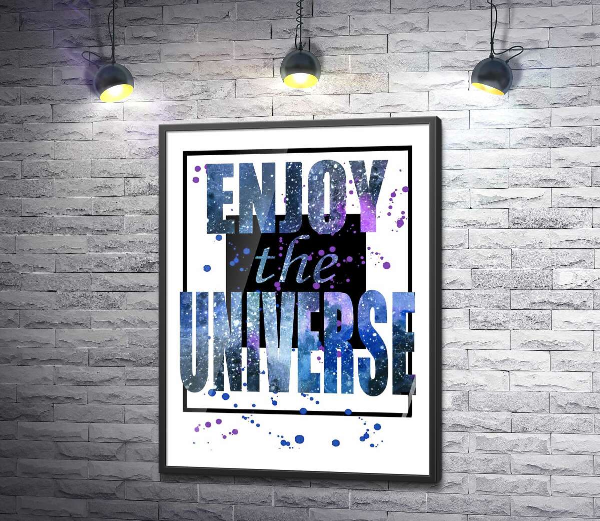 постер Космическая надпись в черной рамке "enjoy the universe"
