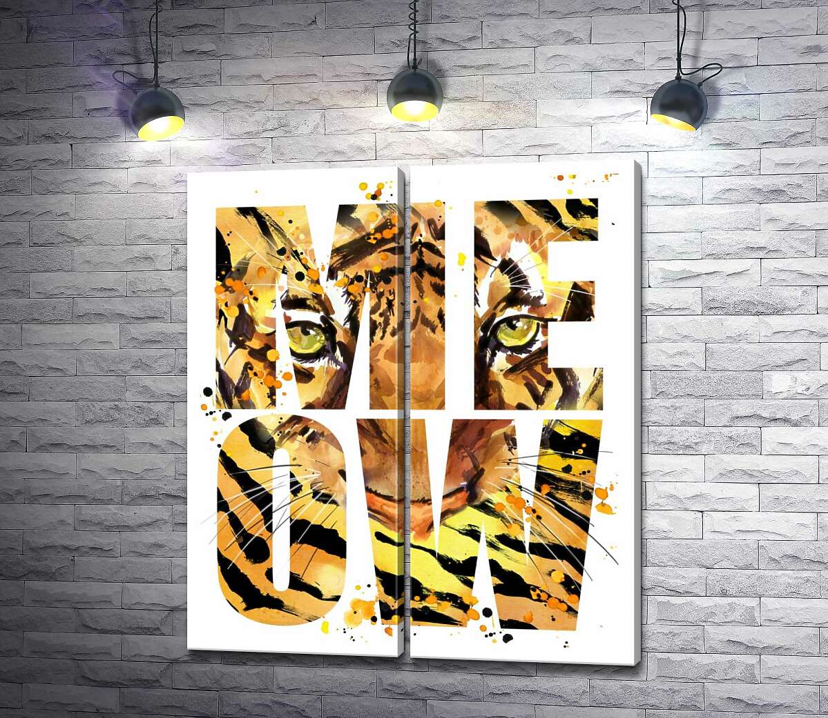 модульна картина Хижий погляд тигра у літерах "meow"