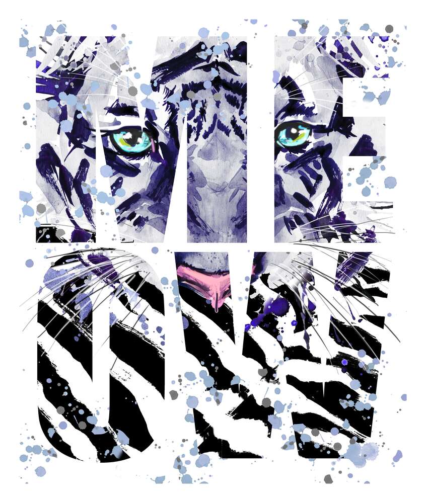 картина-постер Силуэт белого тигра в буквах "meow"