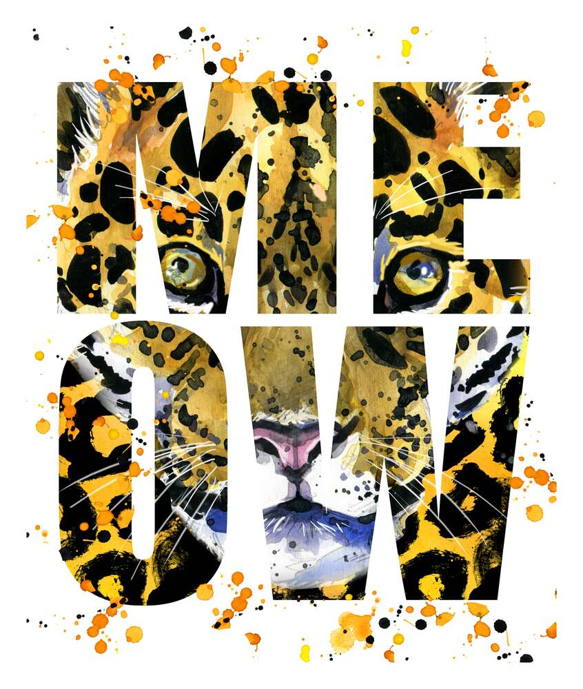 картина-постер Пятнистый силуэт леопарда в буквах "meow"