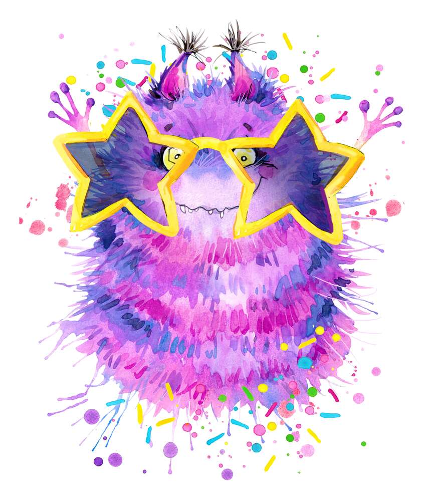 картина-постер Фіолетовий пухнастий монстр в зіркових окулярах