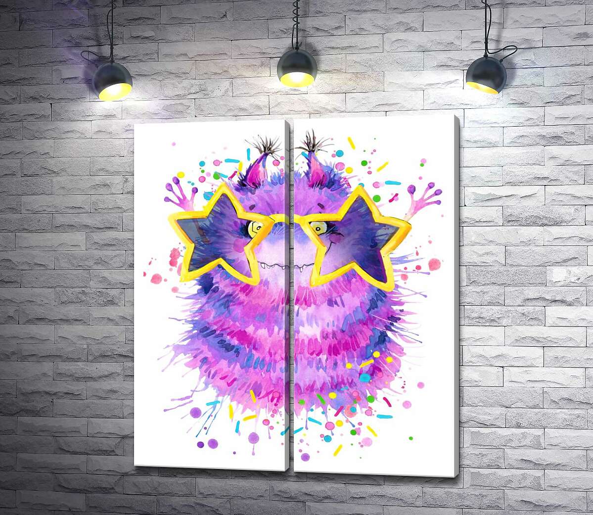 модульна картина Фіолетовий пухнастий монстр в зіркових окулярах
