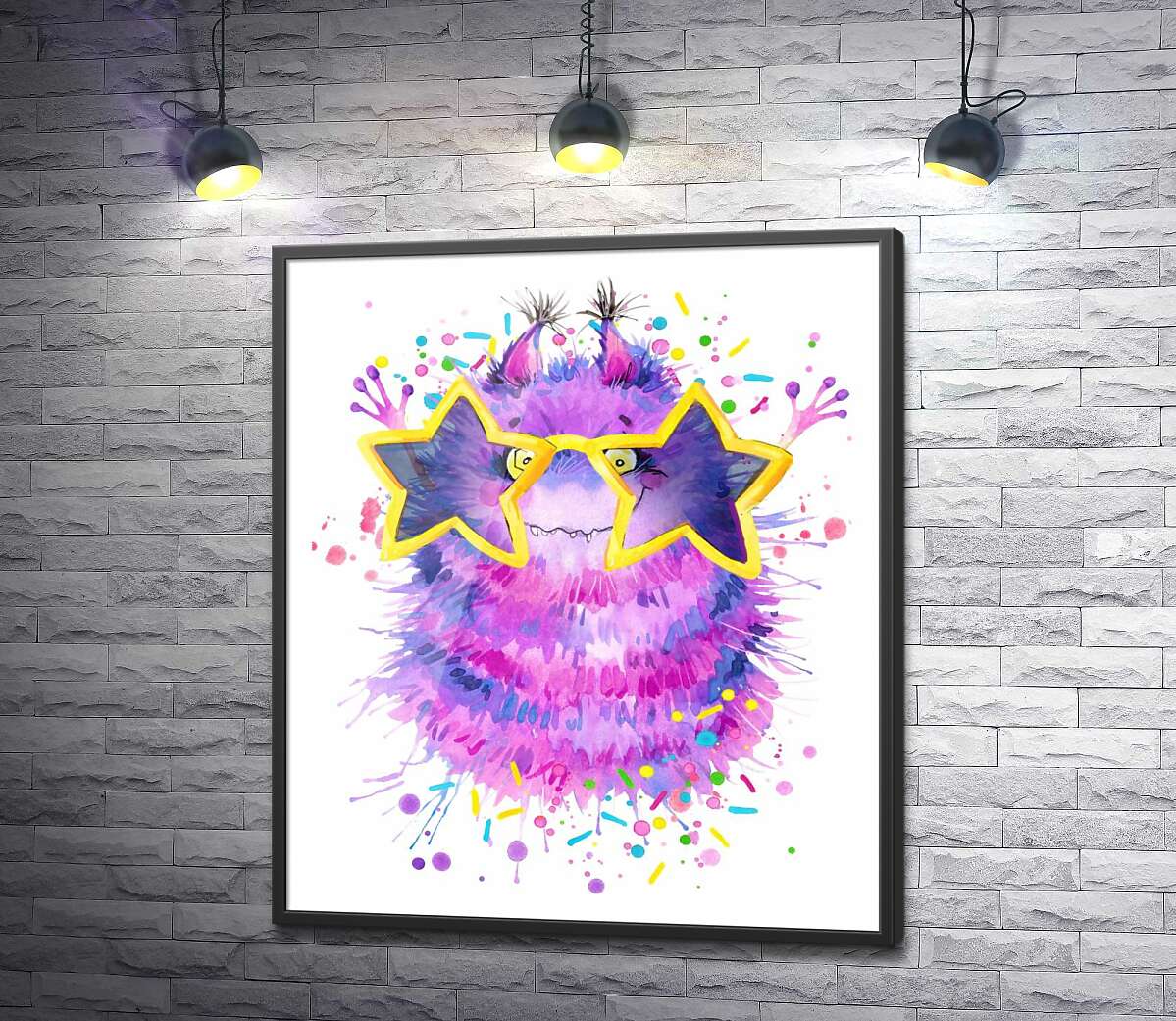 постер Фиолетовый пушистый монстр в звездных очках