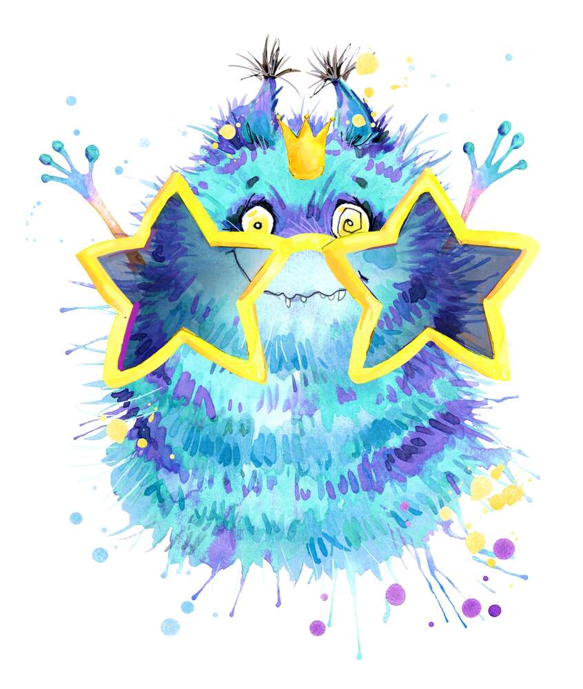картина-постер Пушистый голубой монстр в звездных очках