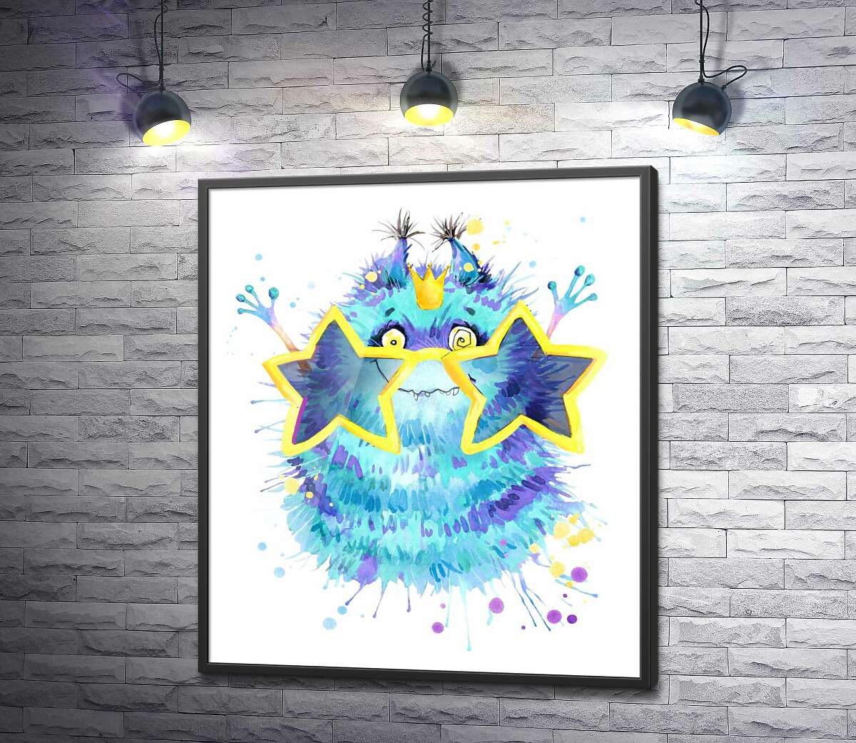 постер Пухнастий блакитний монстр в зіркових окулярах