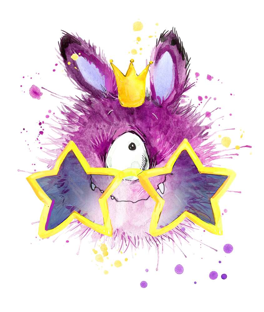 картина-постер Фиолетовый циклоп в короне и очках